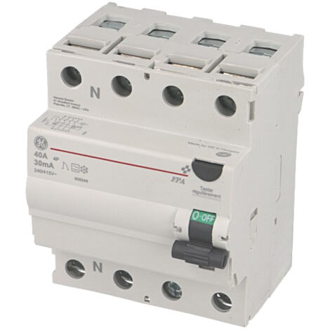 General Electric – Interrupteur différentiel 4 pôles type AC 40A 30mA – Protection circuits électriques – Sécurité domestique et professionnelle