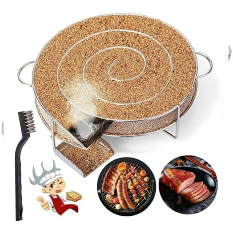 Générateur de Fumée Froide pour Fumoir Fumage Viande Poisson avec Brosse Nettoyage Grille Barbecue Smoker Fumage à chaud et à froid BBQ Scie Charbon de bois（19x16.5x5cm）