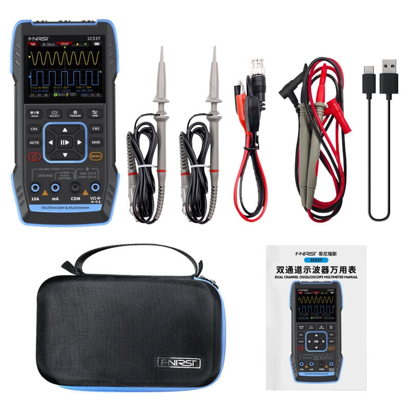Lifcausal - Générateur de signaux multimètre oscilloscope 3 en 1 amélioré 2C53T Bande passante 50 MHz 250 ms Double canal 20 000 points