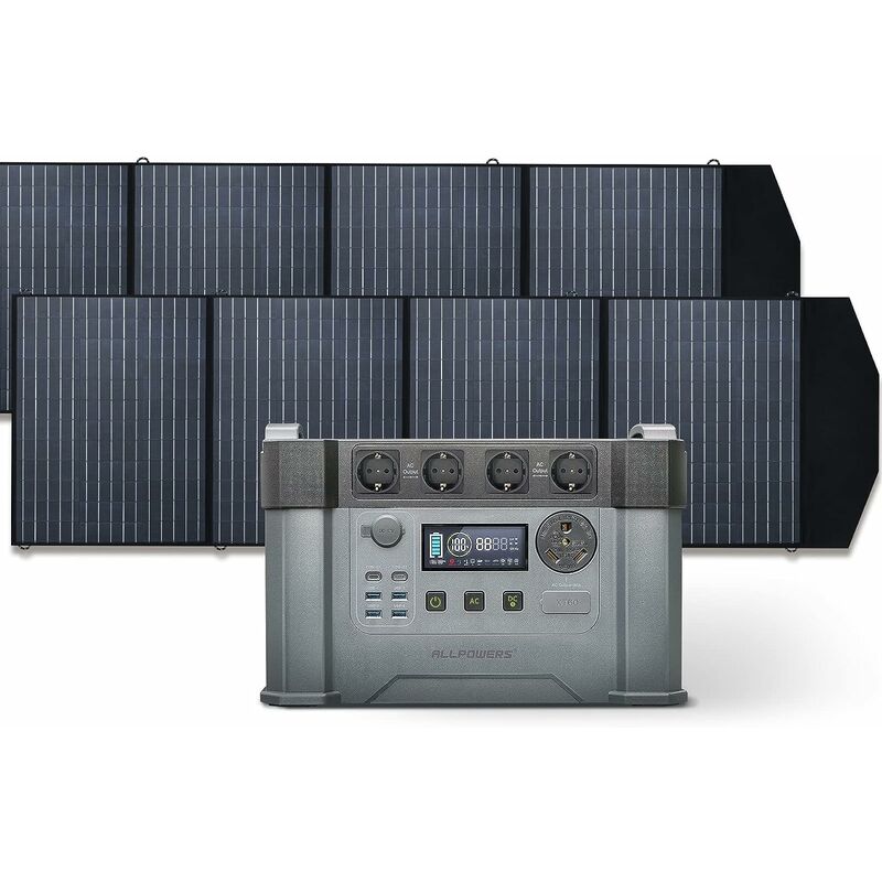 Allpowers - Générateur solaire Centrale électrique portable1500 Wh 2400W (pic 4000W) Prise avec 2 panneau solaire pliable 200W pour camping, jardin,