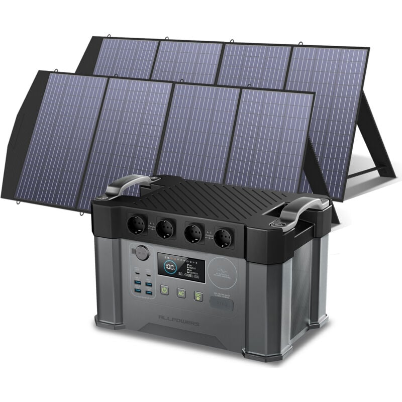 Allpowers - S2000 Pro Station d'énergie portable 1500Wh 2400W akku Générateur solaire Station d'énergie mobile (4000W crête) avec 2Pcs 200W Panneau