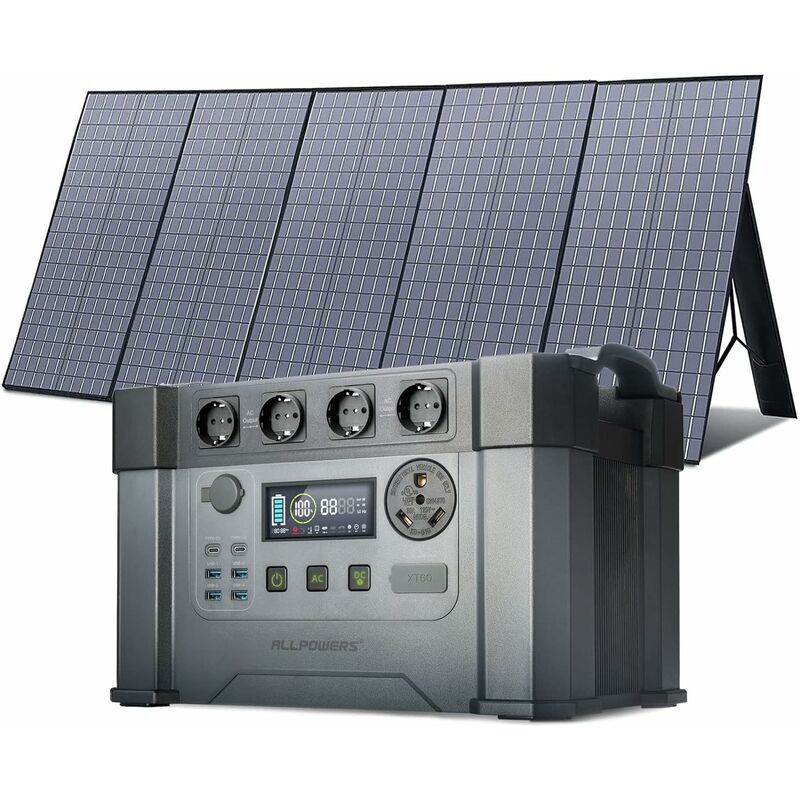 Générateur solaire Centrale électrique portable1500 Wh 2400W (pic 4000W) Prise avec panneau solaire pliable 400W pour camping, jardin, camping-car,