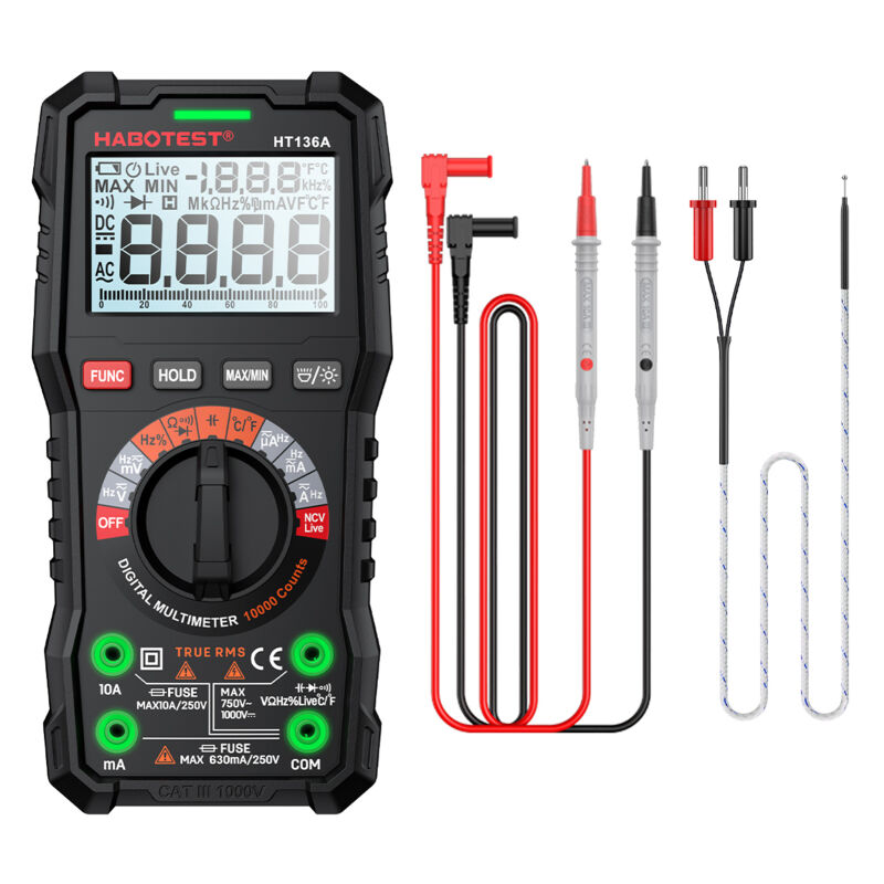Multimètre numérique HABOTEST HT136A, 10 000 points, détecteur de tension, de courant, de capacité, de résistance, de fréquence, de température