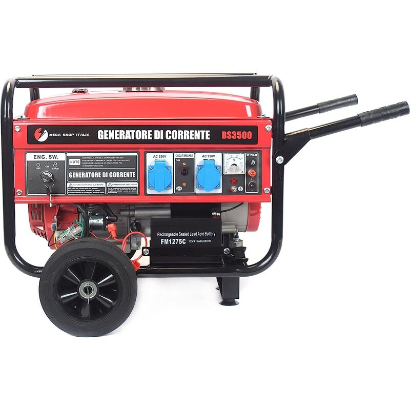 Image of Generatore di Corrente 3000W Benzina 4 tempi con 2 prese 230V con Avviamento Automatico a Chiave e Batteria Portatile con Ruote