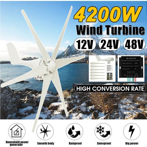 generatore eolico orizzontale residenziale 800W 6 pale in fibra di nylon NUOVO (bianco, 24V senza controller) ZebraA