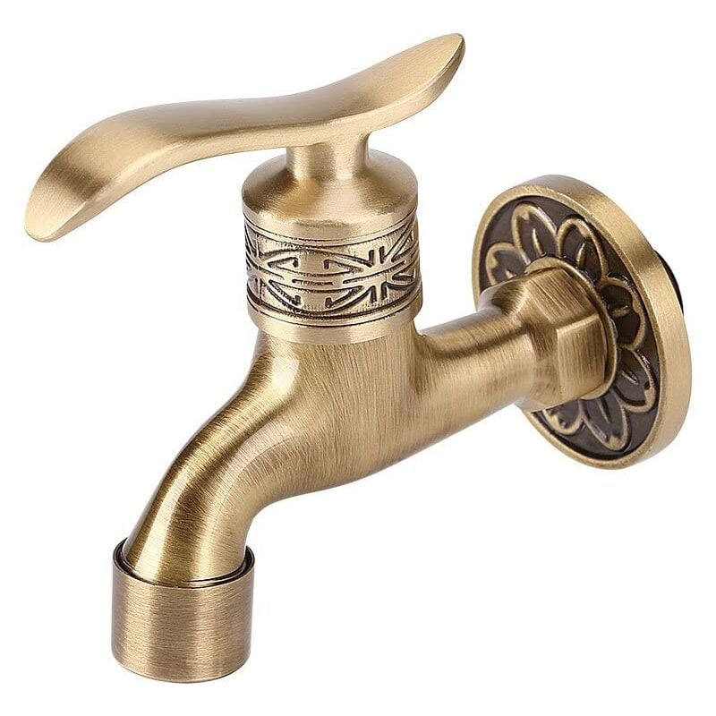 Generic Antique Brass Faucet Handle Laundry Bathroom Wall Mount Washing Machine Faucet Outdoor Garden Single Hose Cold Faucet Long (# 3)