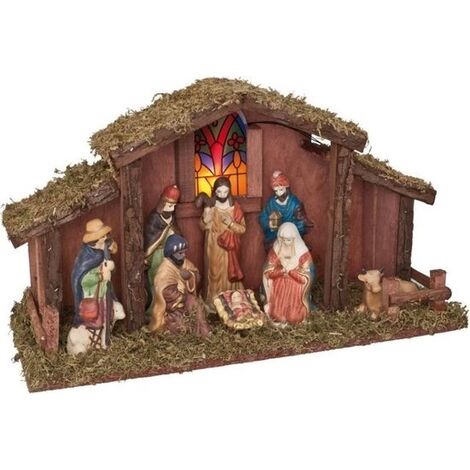 Generic Crèche de Noël avec éclairage - Fonctionne sur piles - 39 x 15 x 22,5 cm