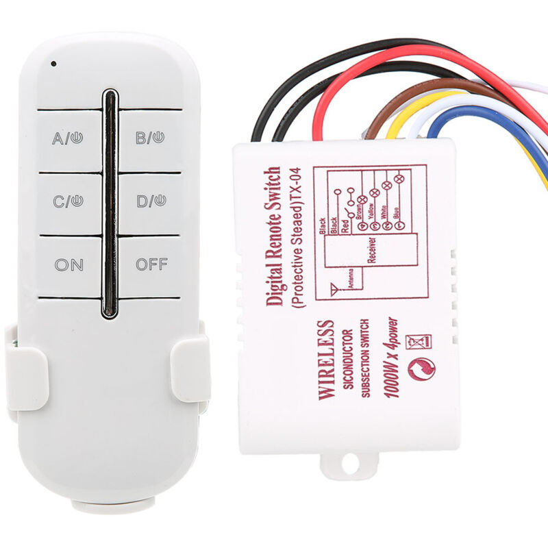 Generic Récepteur sans Fil AC180-240V 1000W, Lampe, Télécommande RF, Interrupteur Marche/arrêt, 1/2/3/4 Voies pour Différentes Pièces (MR704 Charge à