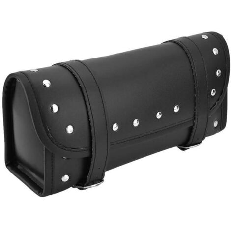 Generic Sac de moto Noir PU cuir moto moto avant fourche arrière sac à outils guidon sacs bagages sacoche