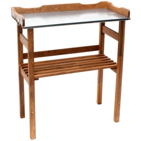 Generic Table de rempotage avec plan de travail galvanisé - 78 x 38 x 86 cm - Pin massif brun