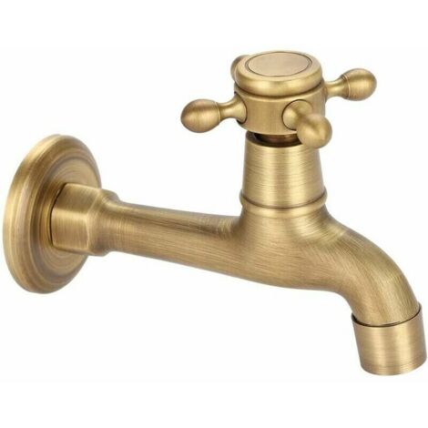 Generic Wasserhahngriff aus antikem Messing, für Wäsche, Badezimmer, Wandmontage, Waschmaschinenhahn, für den Außenbereich, Garten, Einzelschlauch, langer Kaltwasserhahn