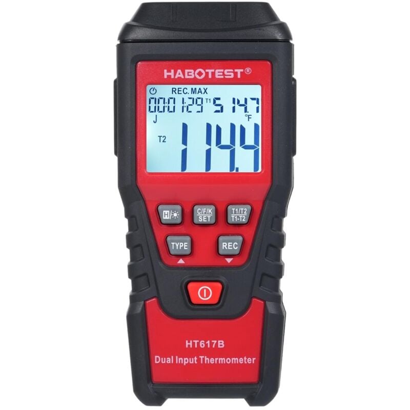 Genérico Termómetro Digital de 2 Canales HT617B, comprobador de Temperatura portátil, Mide la Temperatura del líquido para Altos hornos e hidrógeno