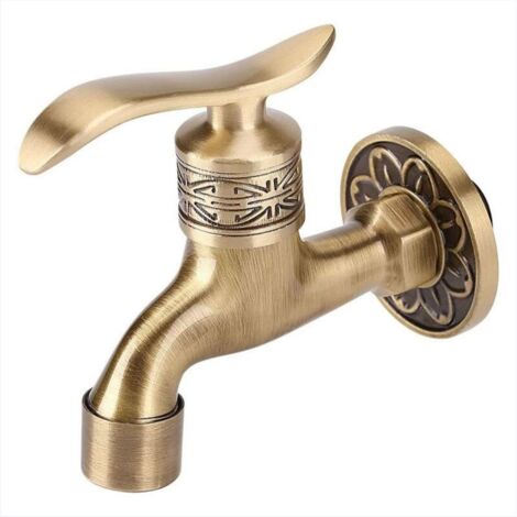 Générique Antique Robinet en Laiton Poignée Lessive Salle De Bains Montage Mural Lave-Linge Robinet Extérieur Jardin Tuyau Simple Robinet Froid Long