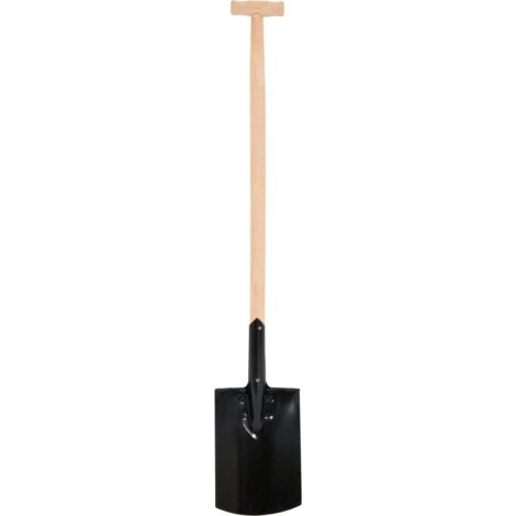 Genieteter Spaten mit T-Holzgriff, schwarz lackiert
