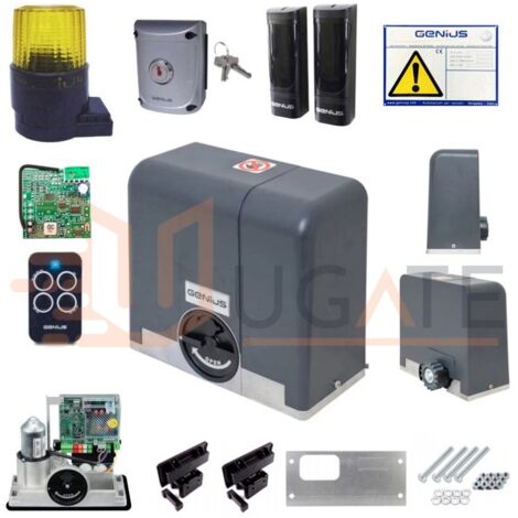 Genius – Kit de motorisation de portail coulissant jusqu'à 900kg – Moteur 230V avec encodeur – Armoire de commande incluse – 104015