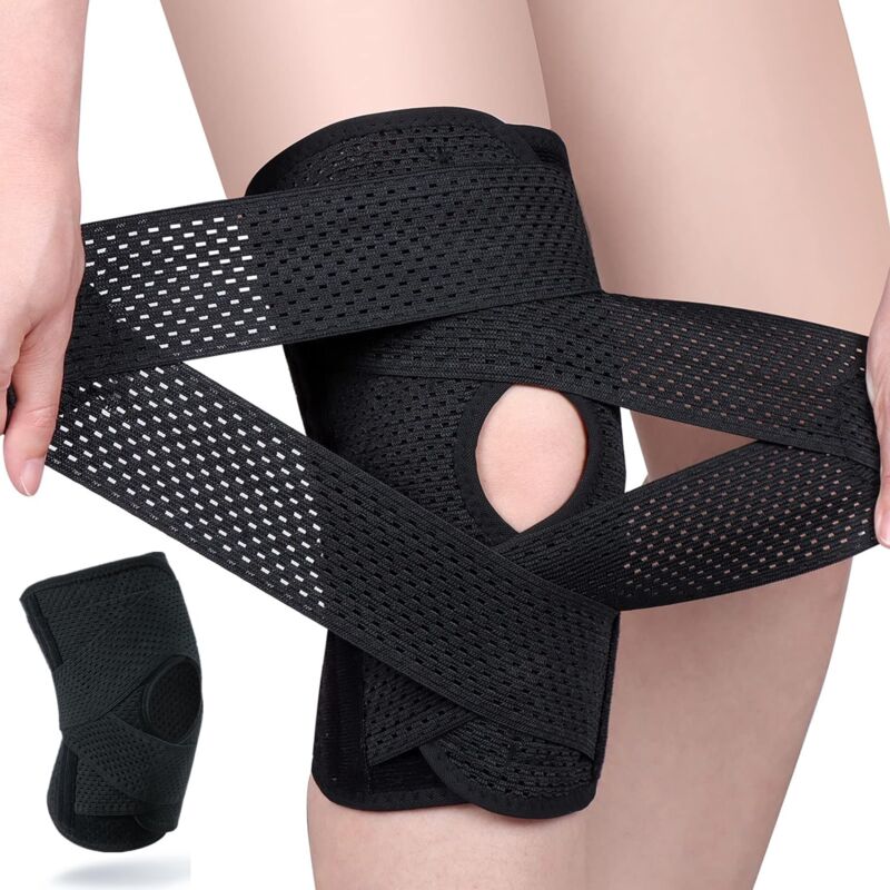 Genouillère avec stabilisateurs latéraux, genouillère de compression professionnelle, genouillère réglable, soulagement de la douleur du ménisque