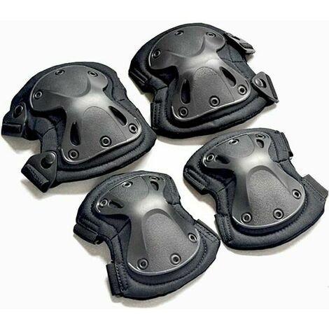 Genouillère Combat Tactique Militaire Dur X Genouillères Coudières Protection Tactique Gants de Sécurité Sports (Noir)