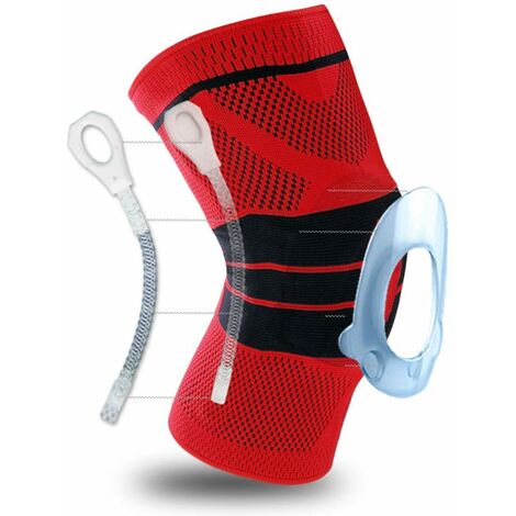 Genouillère de compression ménisque, soutien sportif de la rotule (paire rouge, L)