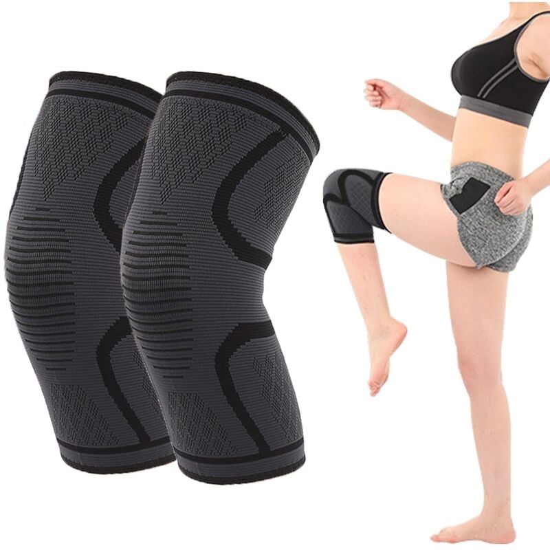Genouillère Sport 2 Pièces, Genouillère Rotulienne et Ligamentaire, Genouillère Arthrose Genou, Respirant (M-noir)