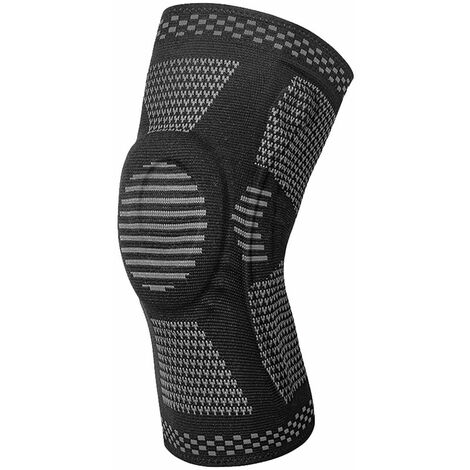 Genouillères de sport avec coussinets en silicone et stabilisateurs latéraux tricotés Protection du ménisque de basket-ball en plein air Couvre-jambes Running Fitness Squat Genouillères - Noir, M
