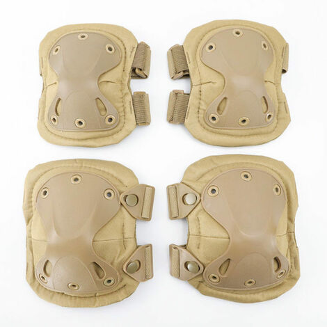 Genouillères en gel professionnelles en camel très durables, antidérapantes, à double sangle et clips réglables faciles à fixer, protège - genoux tactiques ensemble de quatre pièces