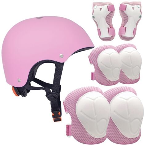 Genouillères pour casque enfant de 2 à 7 ans, protections pour casque de vélo (genouillères, coudes et poignets) adaptées au roller, au vélo et autres sports extrêmes (rose).