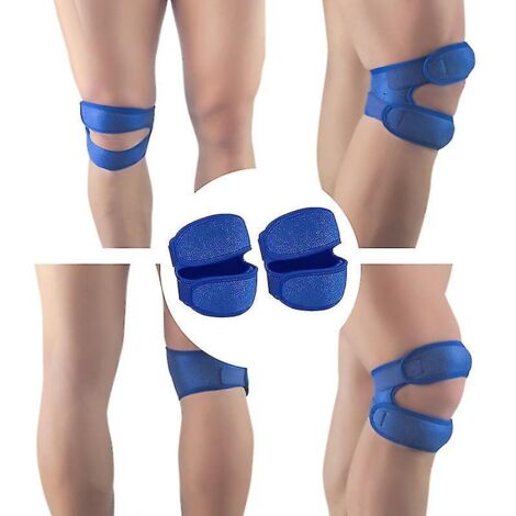 Genouillères rotuliennes ajustables (lot de 2) pour hommes et femmes - Bandes de soutien pour le basketball, l'arthrite et la course à pied - Bleues