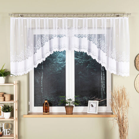 GENOWEFA - Fertiggardine aus Jacquard mit Schnitt unten - 400x100 cm - weiß