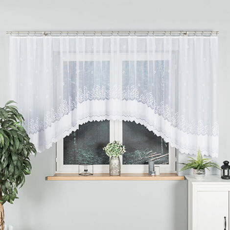 GENOWEFA - Tenda jacquard pronta all'uso con taglio in basso - 450x140 cm - bianco