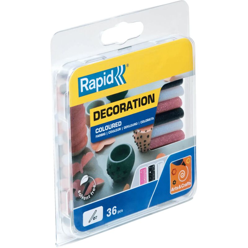 Rapid - Bâton de colle pailletée pour décoration Ø7mm x 94mm, lot de 36 x 3 couleurs