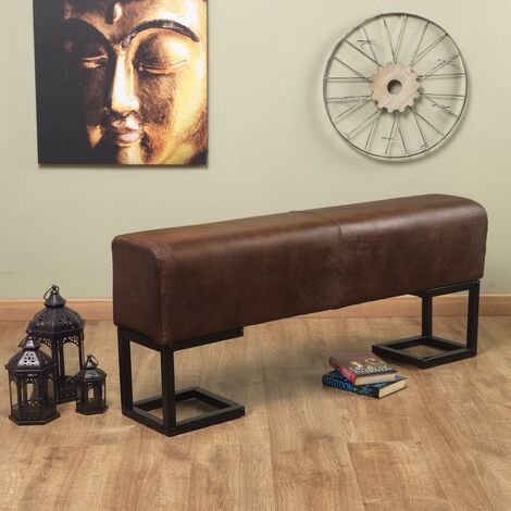 main image of "Genuine Leather Brown/ Black Bench - Brown"