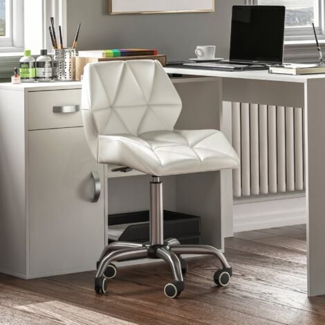 HOME DISCOUNT Geo Office Chair Faux Leather Adjustable Computer Desk Chair Padded Swivel Seat, White