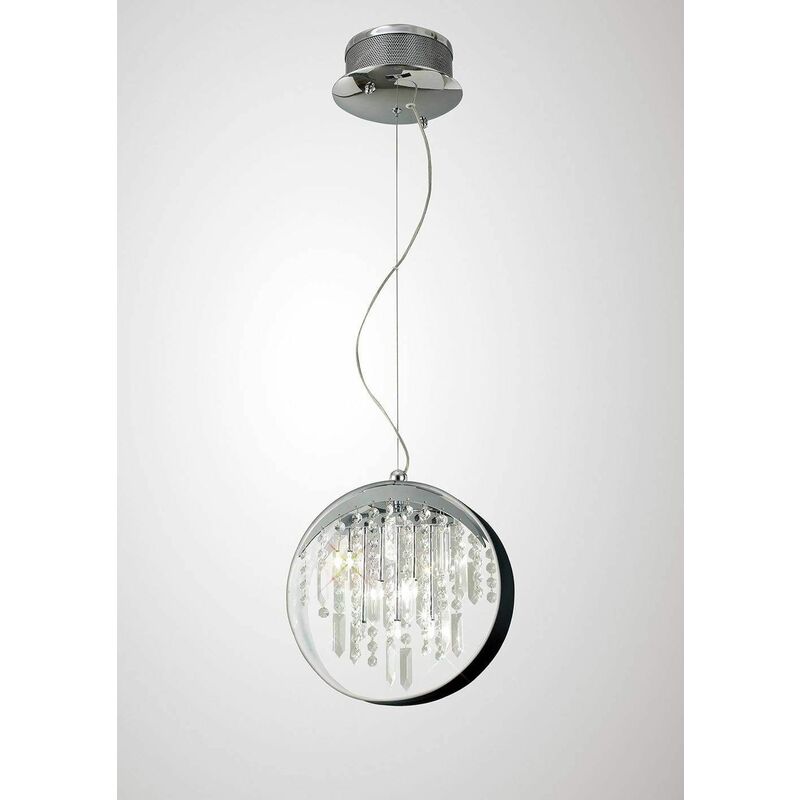 09diyas - Geo pendant lamp with black lampshade 7 polished chrome / crystal bulbs