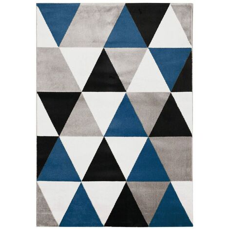 GEO SCANDI - Tapis toucher laineux motif triangles bleu 120x170 - Bleu