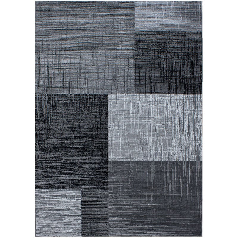 Plus - geo - Tapis Géométrique à carreaux - Anthracite et Gris (120x170cm)