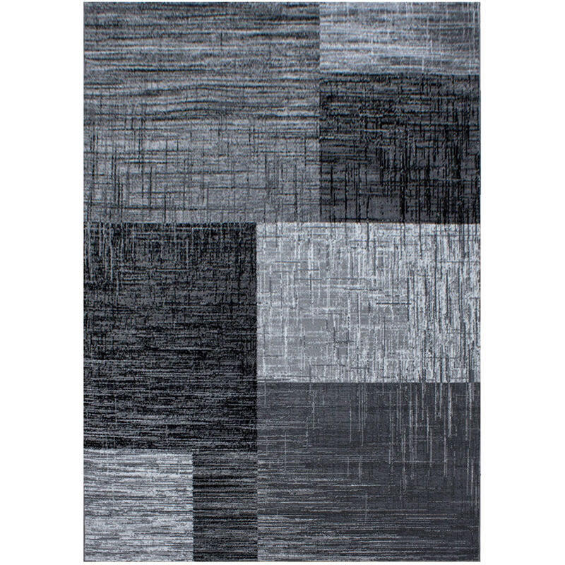 Plus - geo - Tapis Géométrique à carreaux - Anthracite et Gris (160x230cm)