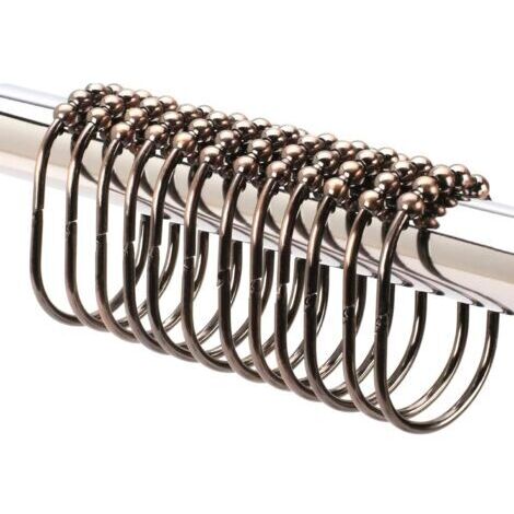 (Geölt) Set mit Ringen/Haken für breite Duschvorhänge, 12 Stück, dekoratives Finish in satiniertem Nickel, leichtgängige Rollen, rostfreier Edelstahl