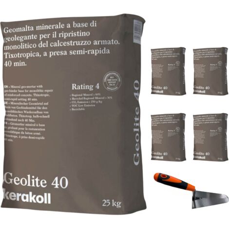 Geomalta minerale tixotropica 5 sacchi da 25 kg cazzuola punta tonda 16 cm