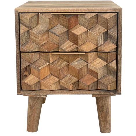 Geometric 2 Drawer Bedside - Mango Wood - L40 x W40 x H50 cm - Mango Light Finish