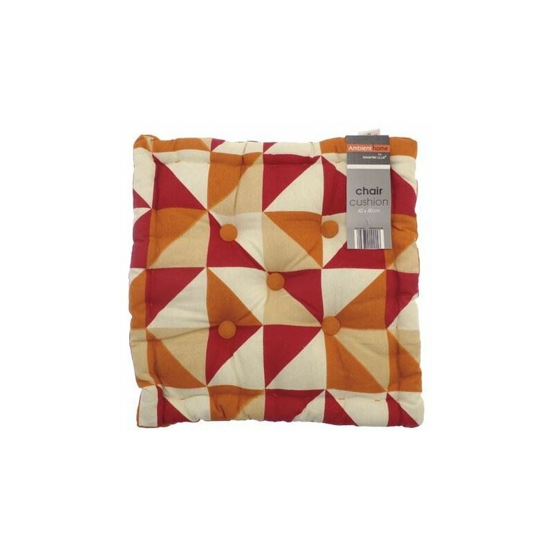 Country Club - Geometric Box Chair Filled Cushion Outdoor Garden Furniture Seat Pad Orange Red Triangles