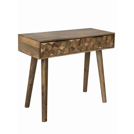 Geometric Console Table 2 Drawer - Mango Wood - L40 x W91 x H76 cm - Light Finish - Assembly Required