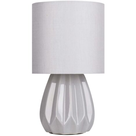 FIRST CHOICE LIGHTING Geometric - Grey Ceramic Table Lamp with Matching Shade