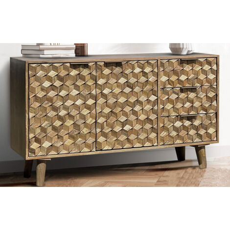 Geometric Medium Sideboard - Mango Wood - L40 x W137 x H77 cm - Light Finish - Assembly Required