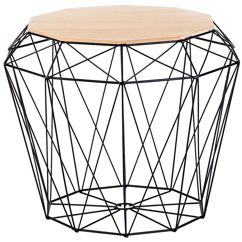 Modern Geometric Side Table Light Wood Table Top Metal Base Black Elida