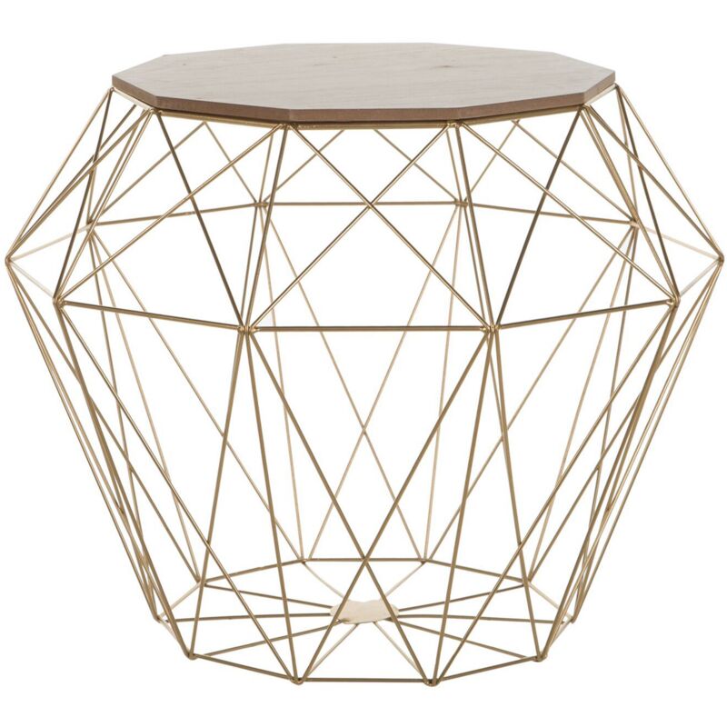 Modern Geometric Side Table Light Wood Table Top Metal Base Gold Elida