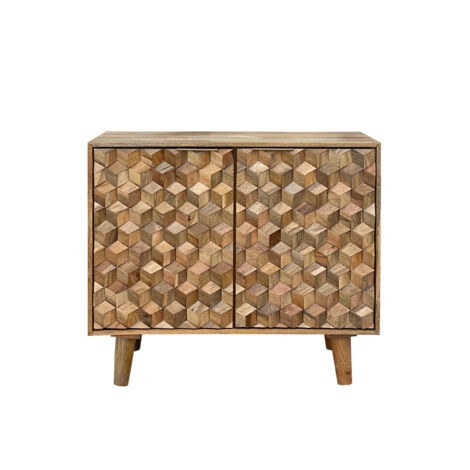 Geometric Small Sideboard - Mango Wood - L45 x W93 x H77 cm - Mango Light Finish