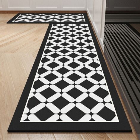 Géométrie en noir et blanc - 1 pot de boue de diatomées 40 x 60 cm Tapis de cuisine, tapis de sol absorbant en terre de diatomées, facile à nettoyer, tapis rectangulaire antidérapant pour usage domest