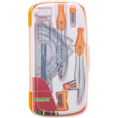 Geometrie-Set mit Aufbewahrungsbox, Winkelmesser, Dreiecklinealen, geometrischen Zirkeln für Designer und technische Zeichner (orange)