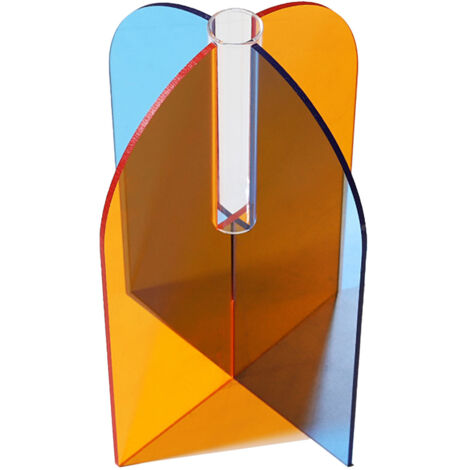 Geometrische Acrylvase in Orange und Blau für den Couchtisch, minimalistisches Design, leicht zu reinigen, Maße 20 x 15 x 2 cm