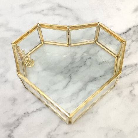 Geometrische Herz-Schmuckschatulle aus Klappglas – Armbänder, Ringe – Multifunktionale Vitrine mit Ornamenten